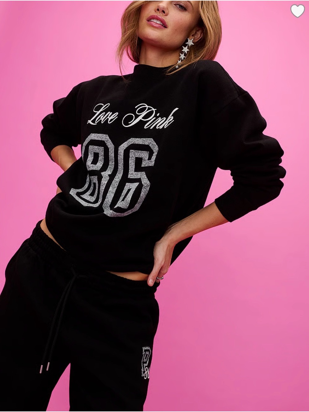 PINK Victoria's Secret Black 'Love Pink 86' Graphic Sweatshirt